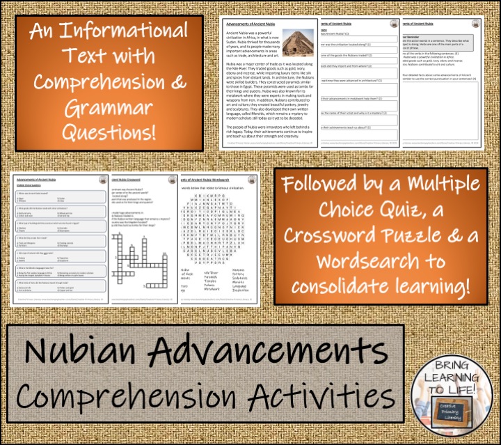 Ancient Nubia Advancements Reading Comprehension Activities | Year 3 or ...