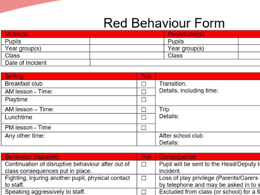 behaviour monitoring recording form