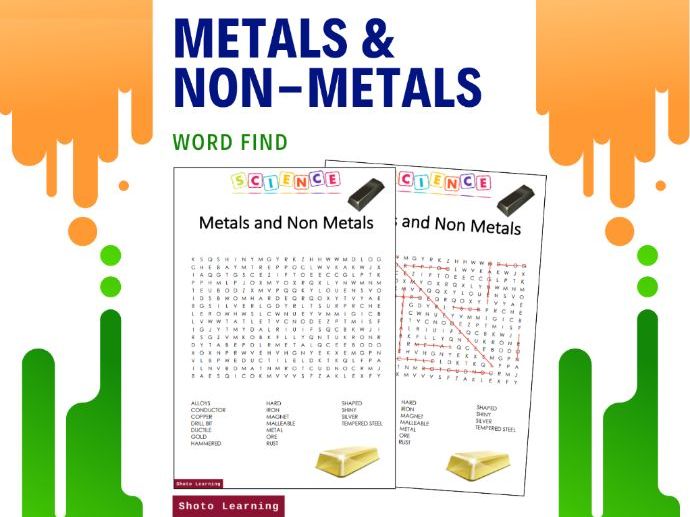 METALS AND NON METALS SCIENCE ACTIVITY - WORD FIND SEARCH FINDER GAME VOCABULARY