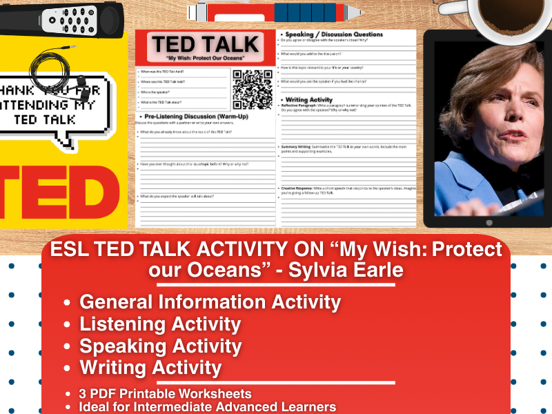 ESL TED Talk Activity Worksheets - My Wish: Protect our Oceans - Sylvia Earle