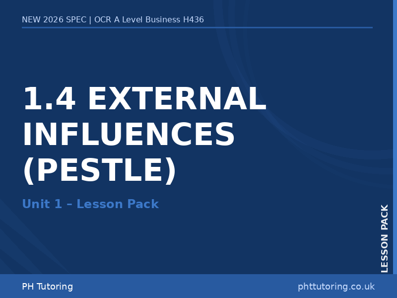 NEW 2026 OCR A Level Business H436 – 1.4 External Influences (PESTLE) – LESSON PACK