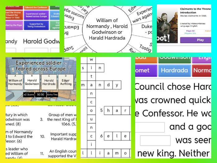 Claimants to the Throne 1066: Revision Worksheets and Games