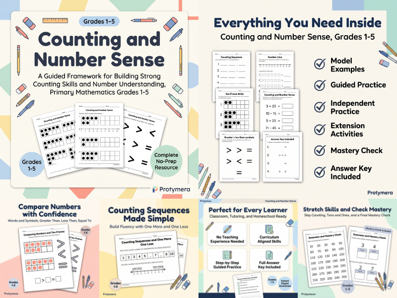 Counting and Number Sense: Primary Math Practice Template | Counting Activities | Number Comparison