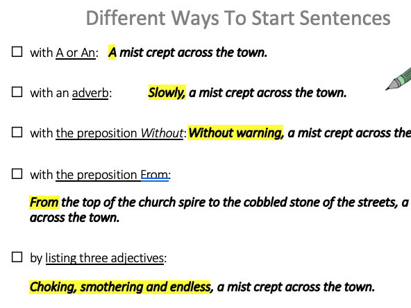 Different ways to start sentences | Teaching Resources