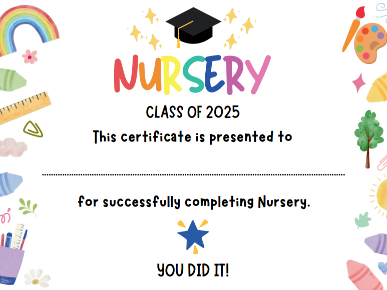 Nursery Graduation Certificate 2025