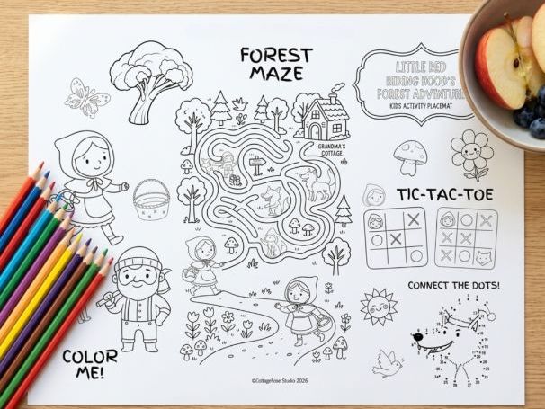 Little Red Riding Hood Kids Activity Placemat| Printable Fairy Tale Activity