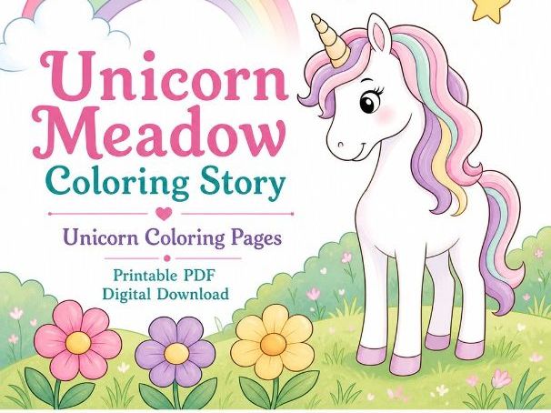 Unicorn Meadow Coloring Story | Unicorn Coloring Pages | Printable PDF | Digital Download