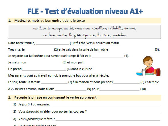  French Test FFL FLE A1 Evaluation Test Teaching Resources