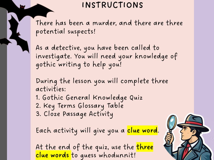 KS3 English - Gothic Genre - Whodunnit - Escape Room Lesson