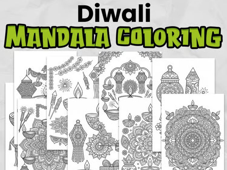Diwali Mandala Colouring Pages: 9 No-Prep Mindfulness Activities | KS1 & KS2
