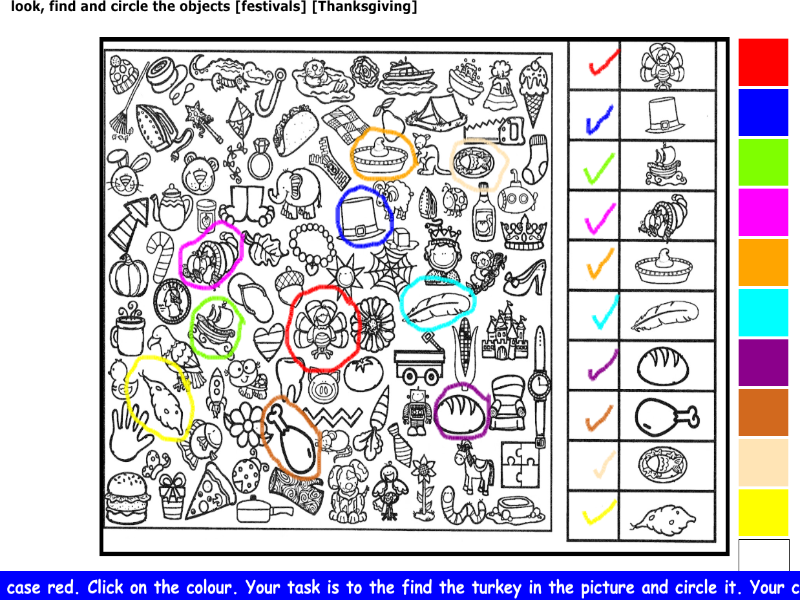 look, find and circle the objects [festivals] [Thanksgiving]
