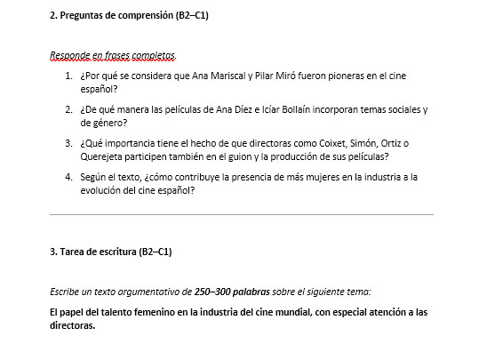 Directoras de cine – Lectura, escritura y conversación B2–C1 en Español