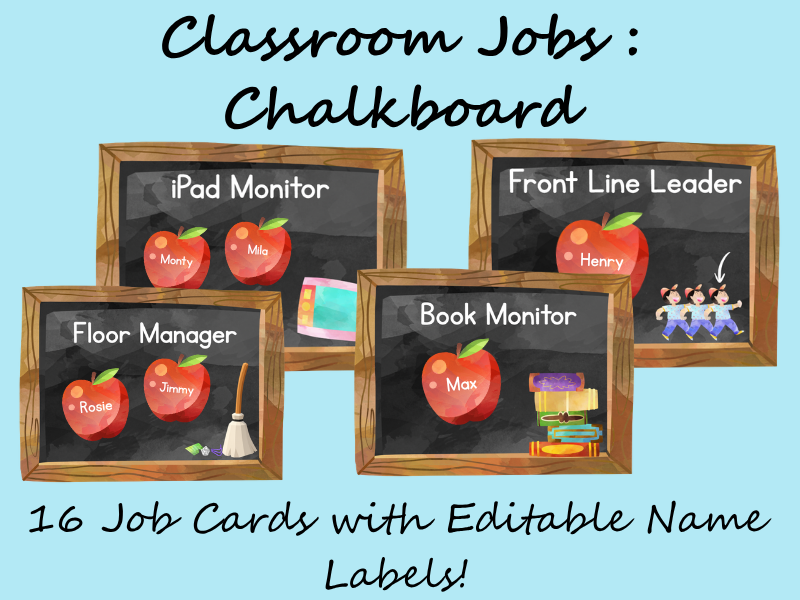 Classroom Jobs Display: Chalkboard