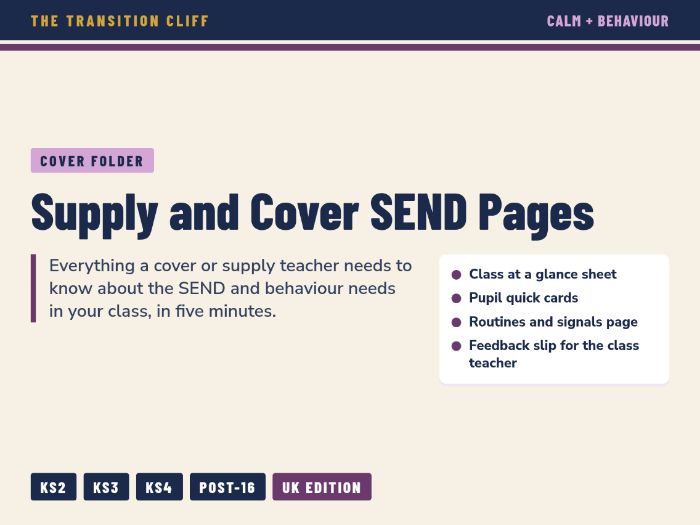 Supply and Cover Teacher SEND Pages: Class Information, Calm Plans + Seating for Cover Lessons