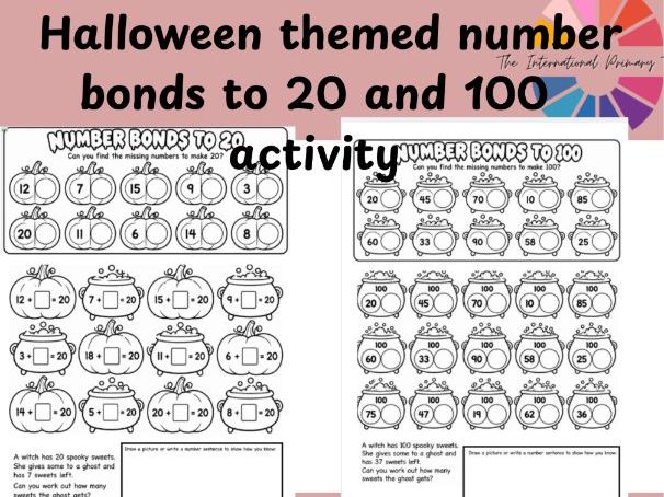 Halloween Number Bonds to 20 and 100 Worksheets | KS1 Maths | Missing Numbers