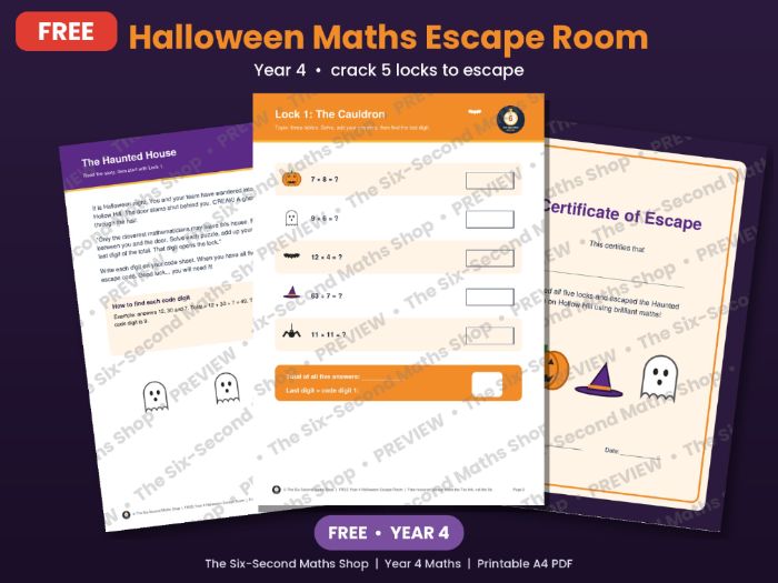FREE Year 4 Halloween Maths Escape Room | 5 Locks and Certificate