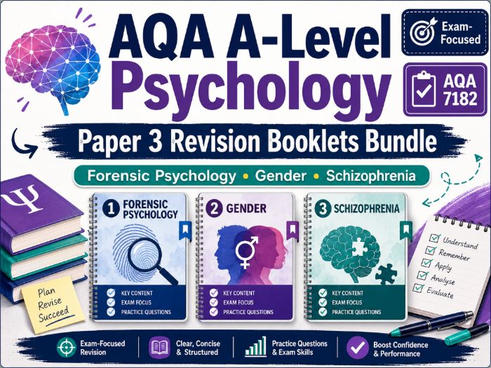 AQA A-Level Psychology Paper 3 Revision Booklets Bundle: Forensic Psychology, Gender & Schizophrenia