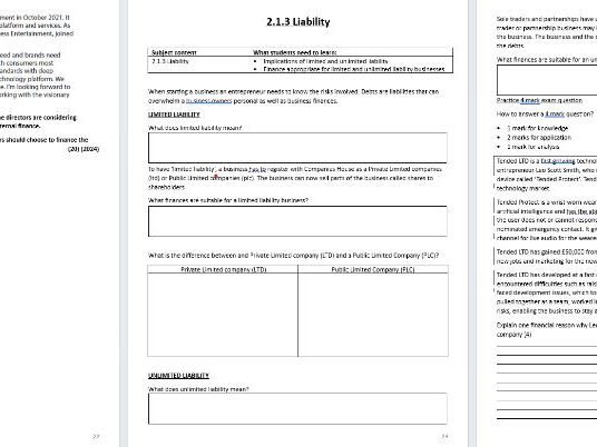 2.1 Raising Finance booklet Edexcel A level Business studies