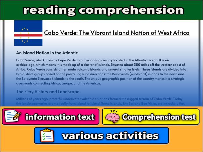 Cabo Verde: The Vibrant Island Nation of West Africa- Reading Comprehension, Worksheet & Activities