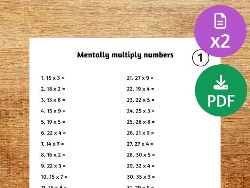 Mental multiplication worksheet