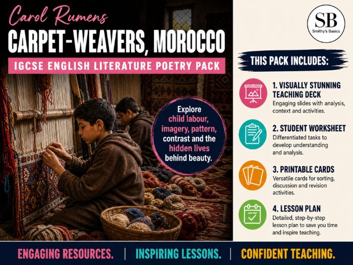 "Carpet Weavers Morocco" - poem by Carol Rumens -  card activity lesson pack from Smithy's Basics