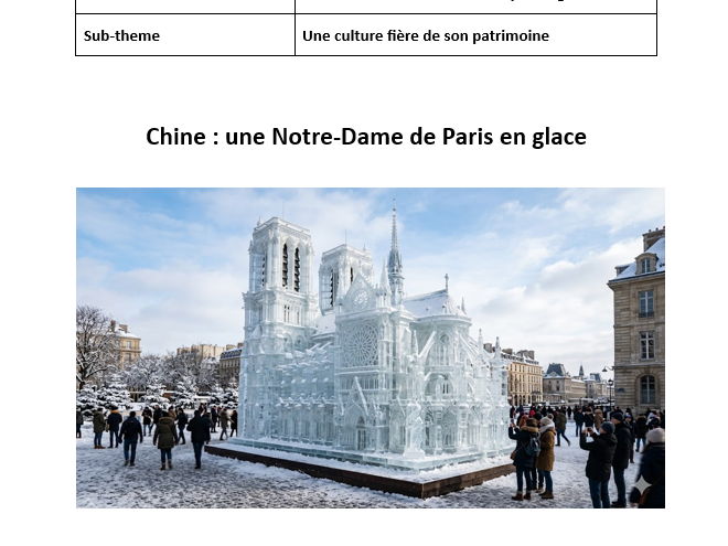 AQA French A Level stimulus card - Chine : une Notre-Dame de Paris en glace