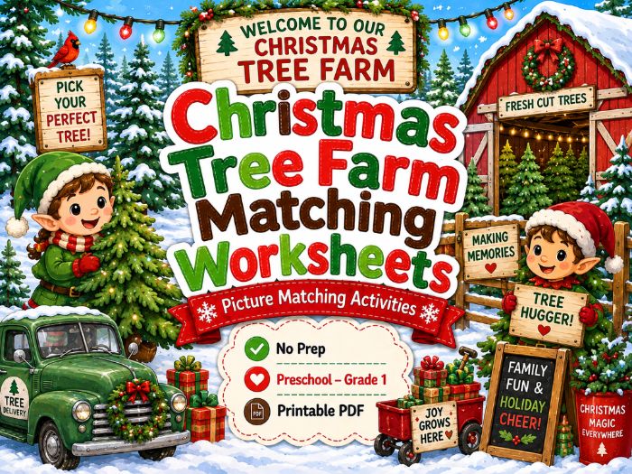 Christmas Tree Farm Matching Worksheets | Christmas Activities | Preschool–Grade 1