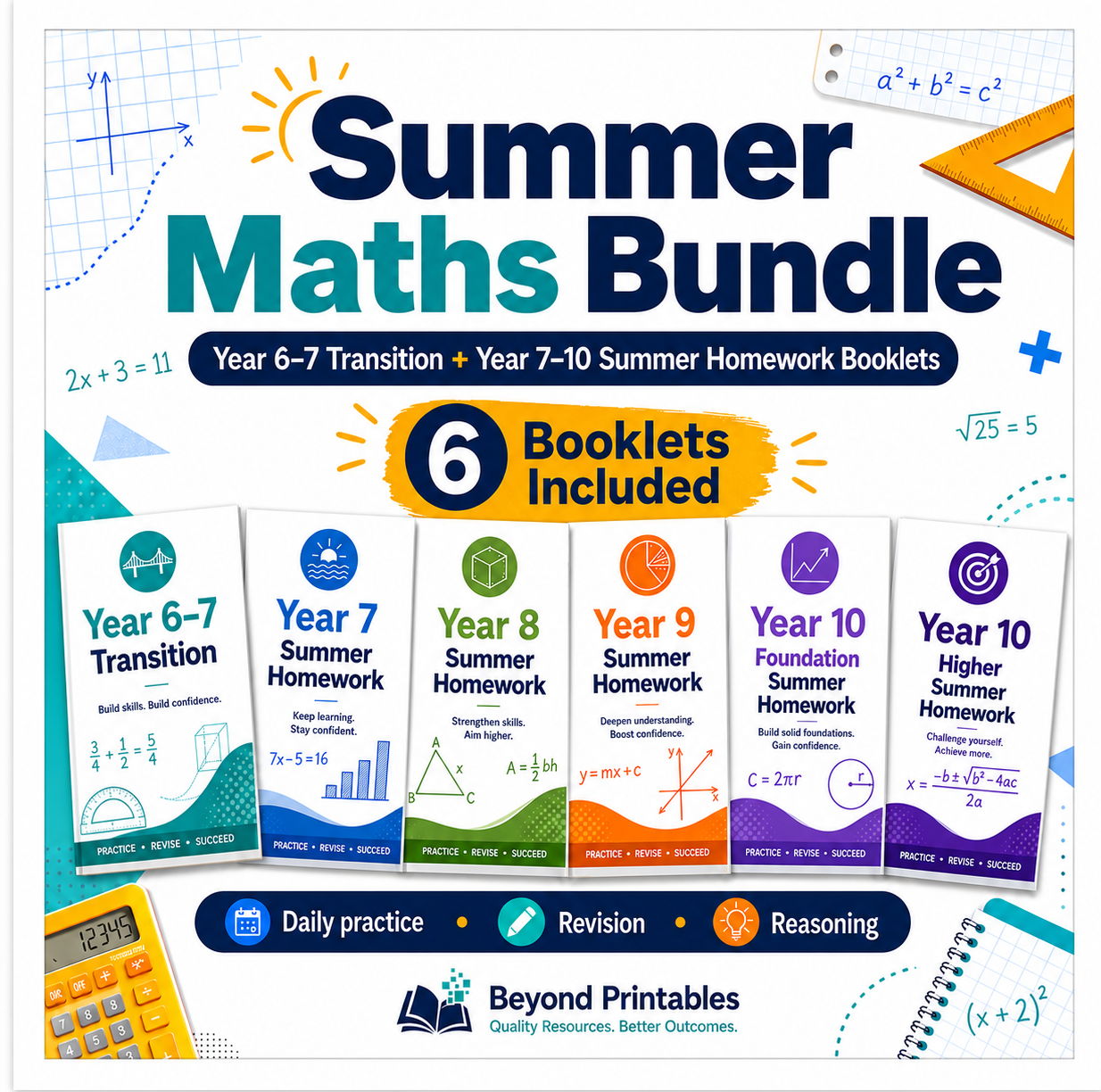 Summer Maths Booklet Bundle Years 6–10 + Bonus Four in a Row