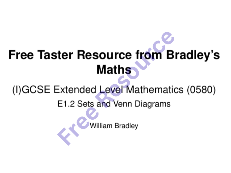 FREE Taster: IGCSE Maths (0580) - Sets & Venn Diagrams Worksheet + Answers