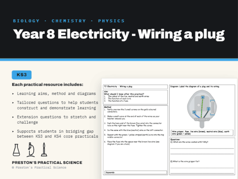 KS3 Year 8 Practical Exploring Science: Wiring a Plug