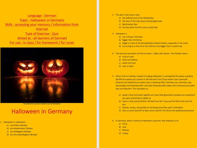 German, Quiz, Halloween in Germany, for all learners of German !