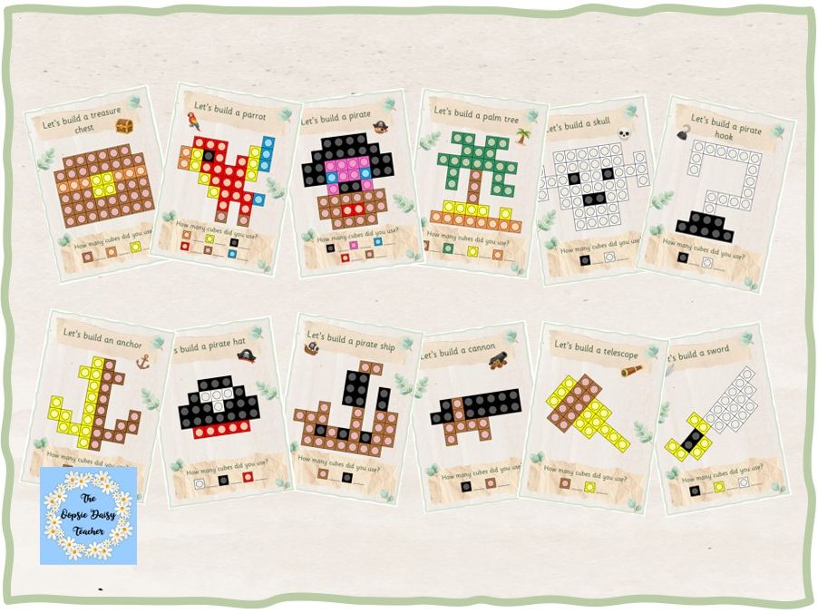 Multilink/Snap Cube Challenge Cards - Pirates (Natural Theme)