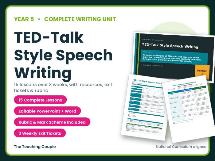 TED-Talk Style Speech Writing | Year 5 English Unit | 15 Complete Lessons +