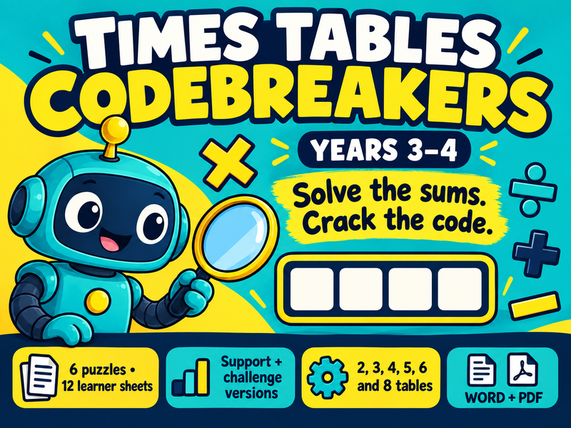 Times Tables Codebreakers – Years 3–4 | 6 Puzzles, Support & Challenge + Answers
