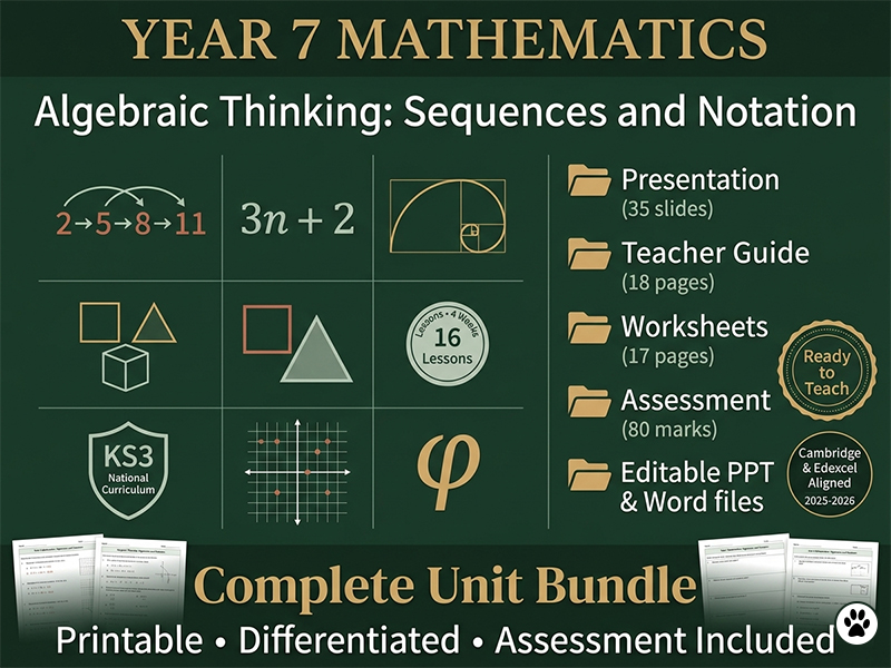 Year 7 Algebra: Sequences & Notation Full Unit 16 Lessons KS3