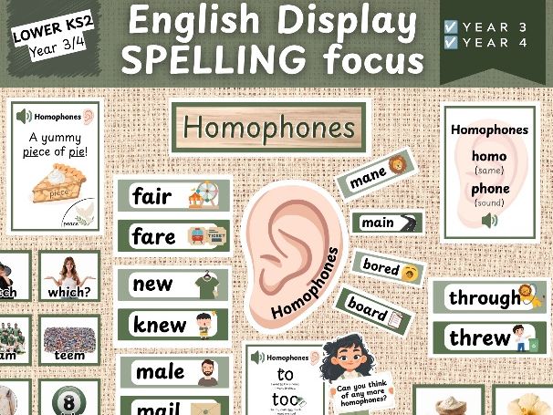 LKS2 Homophones Spelling Wall, English Spelling Display Pack Year 3/4