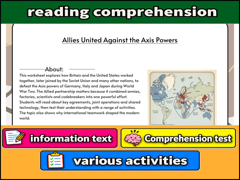 Allies United Against the Axis Powers  & Comprehension Test