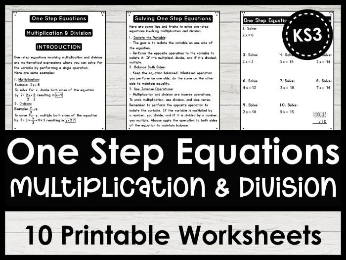 KS3 One-Step Equations Worksheets - Multiplication & Division | Year 7 Algebra Practice Pack