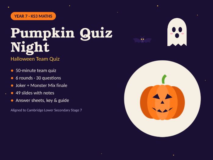 Halloween Maths Quiz Year 7 – Team PowerPoint Quiz, 6 Rounds + Answer Sheets (Cambridge Stage 7)
