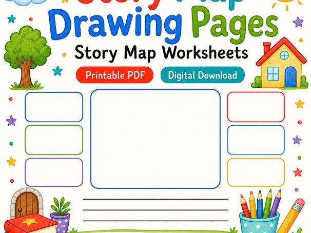 Story Map Drawing Pages | Story Map Worksheets | Printable PDF | Digital Download