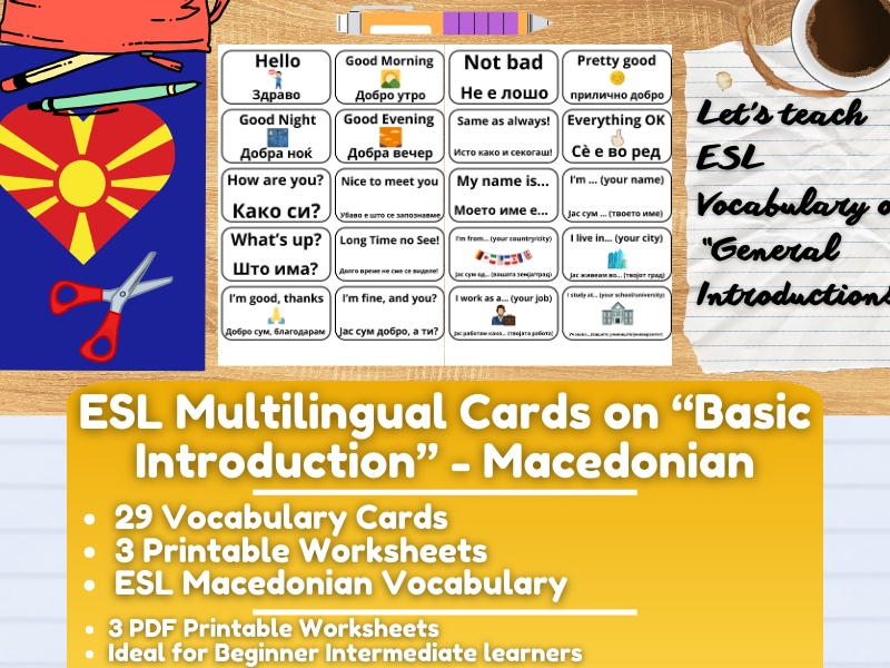 ESL Multilingual Vocabulary Flashcards on "General Introductions" - Macedonian
