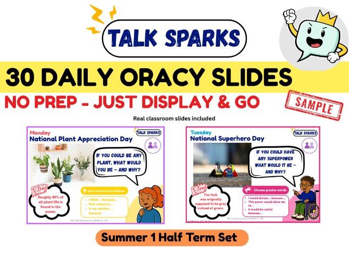 Talk Sparks: 30 Daily Oracy Starters | Voice 21 Compatible | No Prep Slides KS1/KS2