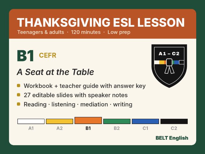 Thanksgiving ESL Lesson B1 – Full 2-Hour Pack