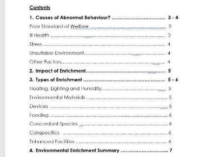 Animal Care, Animal Behaviour, Assignment 5B - Abnormal animal behaviour and enrichment types