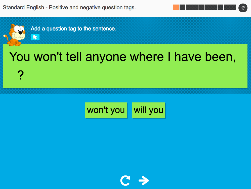 Positive and negative question tags Interactive Activity KS3 Spag Teaching Resources