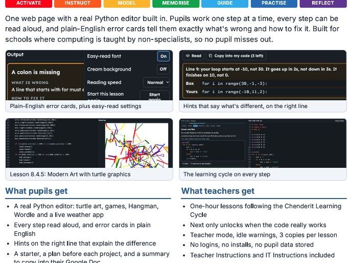 8. 2 Year 8 Python: 19 Interactive Lessons with a Built-in Python Editor (KS3)