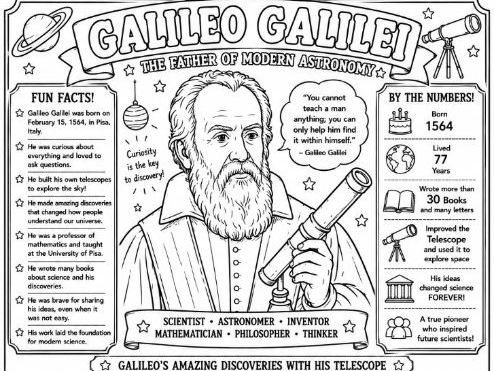 Galileo Galilei Colouring Page