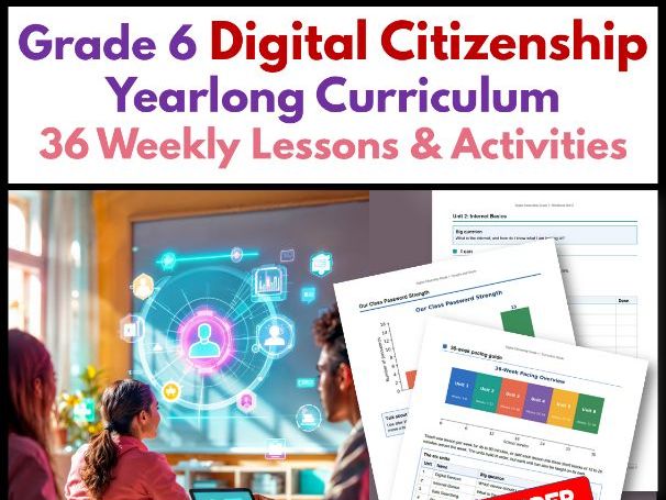 Grade 6 Digital Citizenship Yearlong Curriculum | 36 Weekly Lessons & Activities