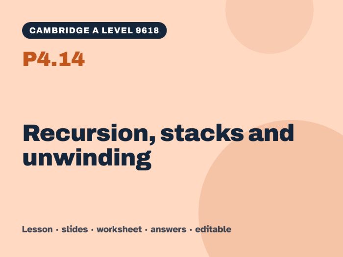 Cambridge A Level Computer Science 9618 – P4.14 Recursion, stacks and unwinding – Lesson & Worksheet