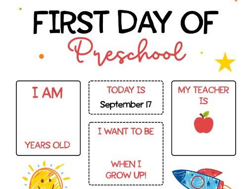 Yellow Red and Green Playful First Day Of Preschool Sign Poster
